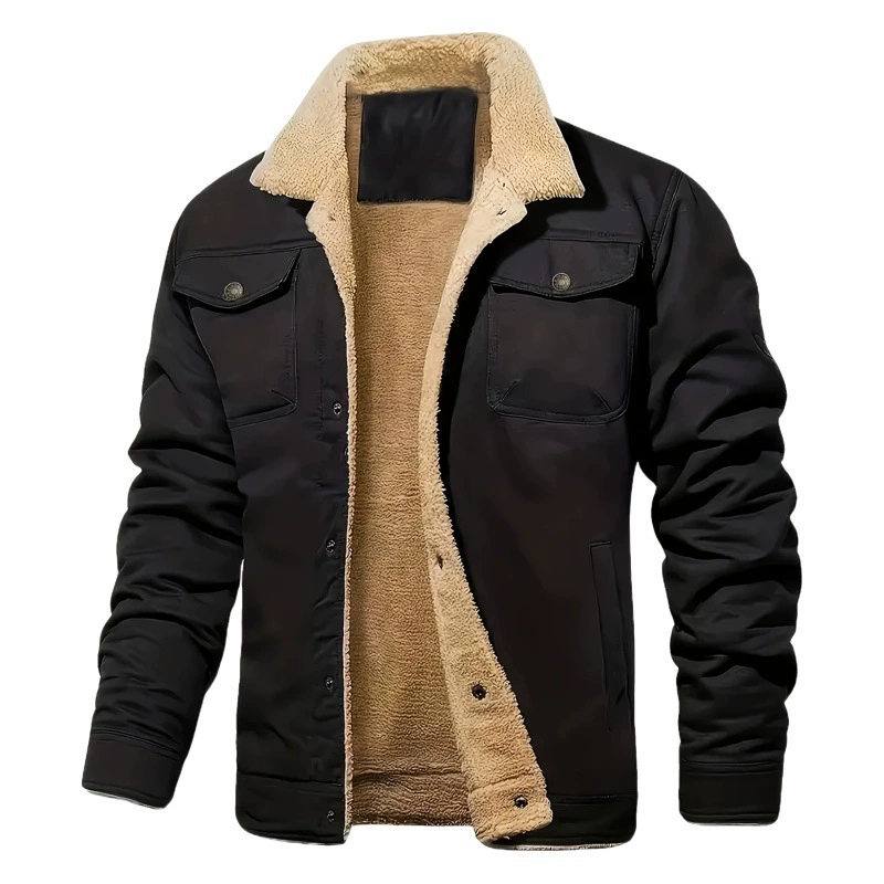 Мужская куртка оверсайз на флисе для работы и повседневной носки, осенне-зимняя коллекция 2025, молодежный британский стиль, с отложным воротником