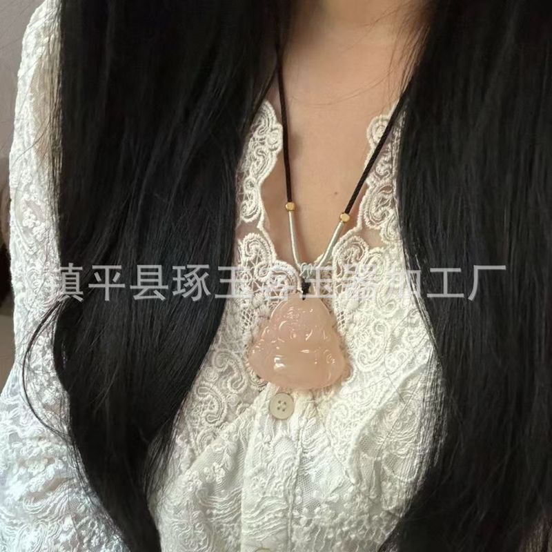 天然アフガニスタン石仏ペンダント両面セイコー彫刻仏公ペンダントレンコン粉色弥勒笑仏公ペンダント|undefined