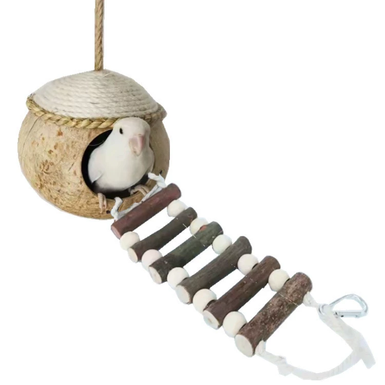 Оптовая Хомяк Попугай медовый мешок мед скунк разведению гнездо Кокосовая Скорлупа птица с альпинистской лестницей игрушка гнездо птичья клетка ландшафтный дизайн принадлежности