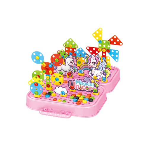 Children's educational puzzle electric drill screw DIY assembly cartoon building blocks disassembly tool box nut combination toy