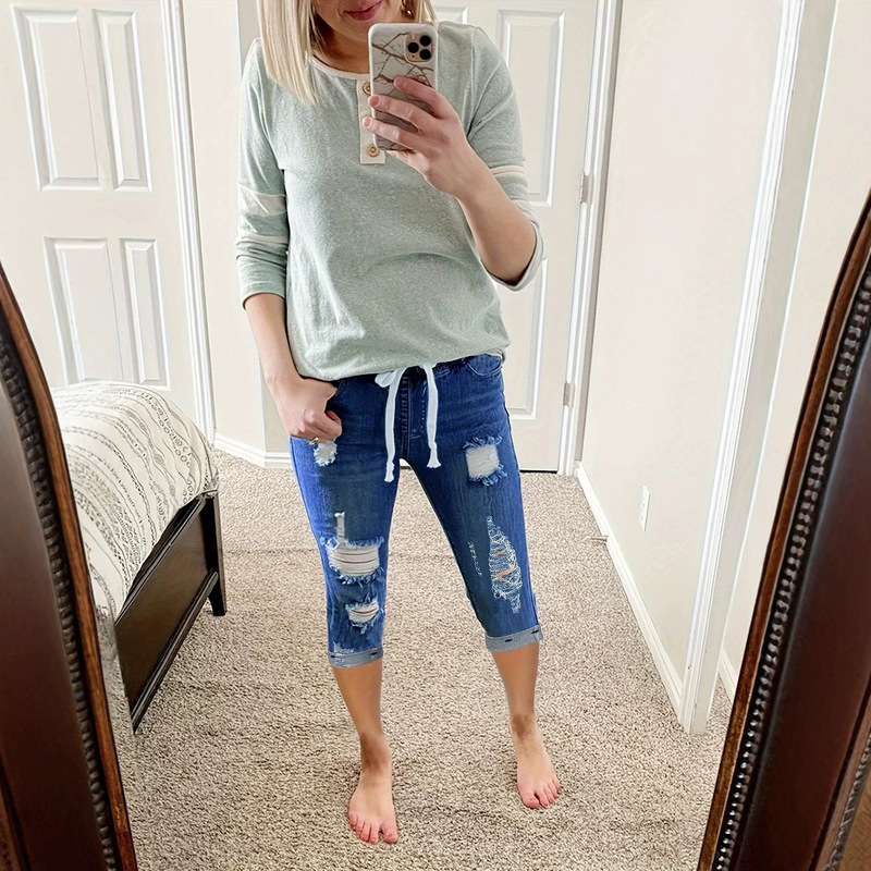 Ripped Jeans Long Pants for Women European Style Rolled Hem Factory Direct Sale in Stock Washed Ripped Jeans Long Pants for Women European Style Rolled Hem Factory Direct Sale in Stock Washed