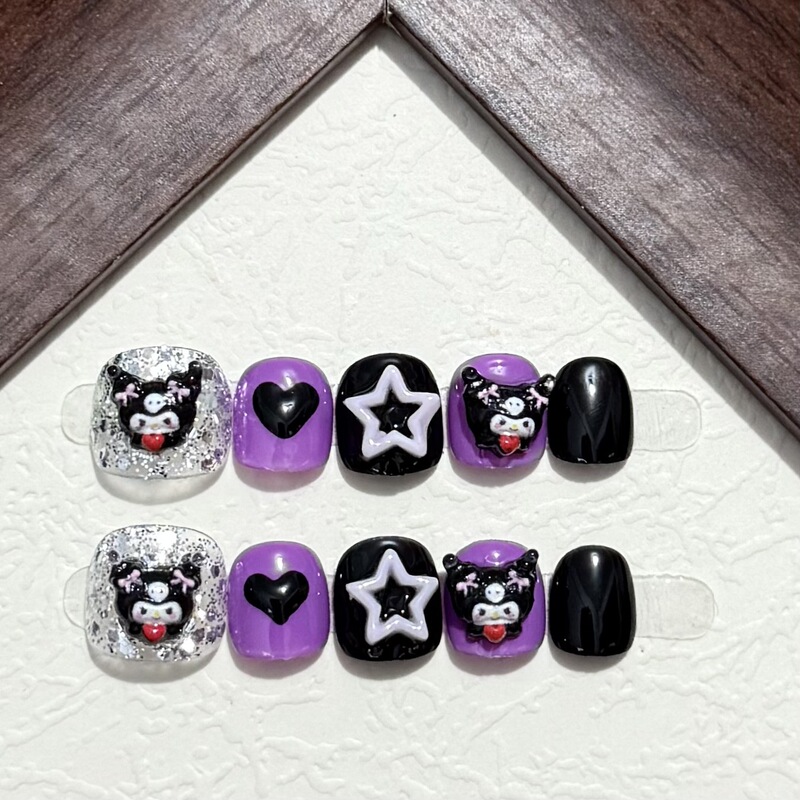 Children's Handmade Wearable Nails Kuromi Heart Cool Five-Pointed Star Manicure Cut Out Stereo Wearable Nail Batch