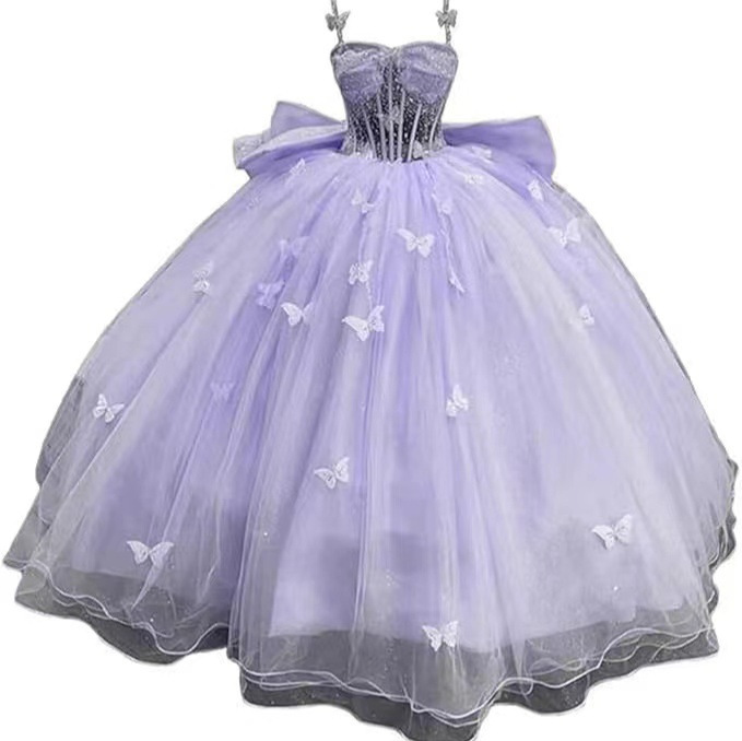 Vestido de noche púrpura francés al por mayor de lujo ligero nicho de lujo femenino de lujo