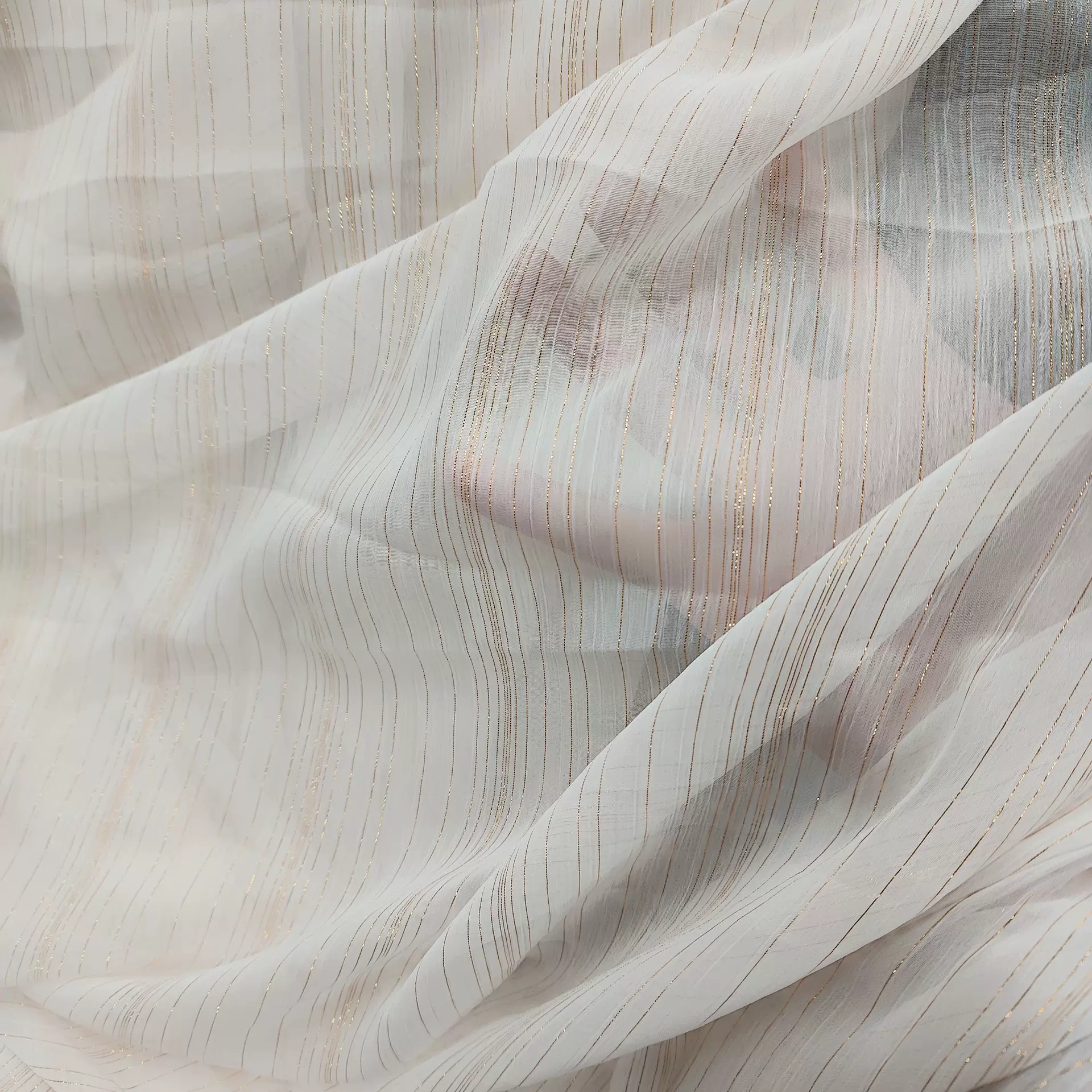 金丝雪纺布金丝13条白色雪纺布古风连衣裙女装面料