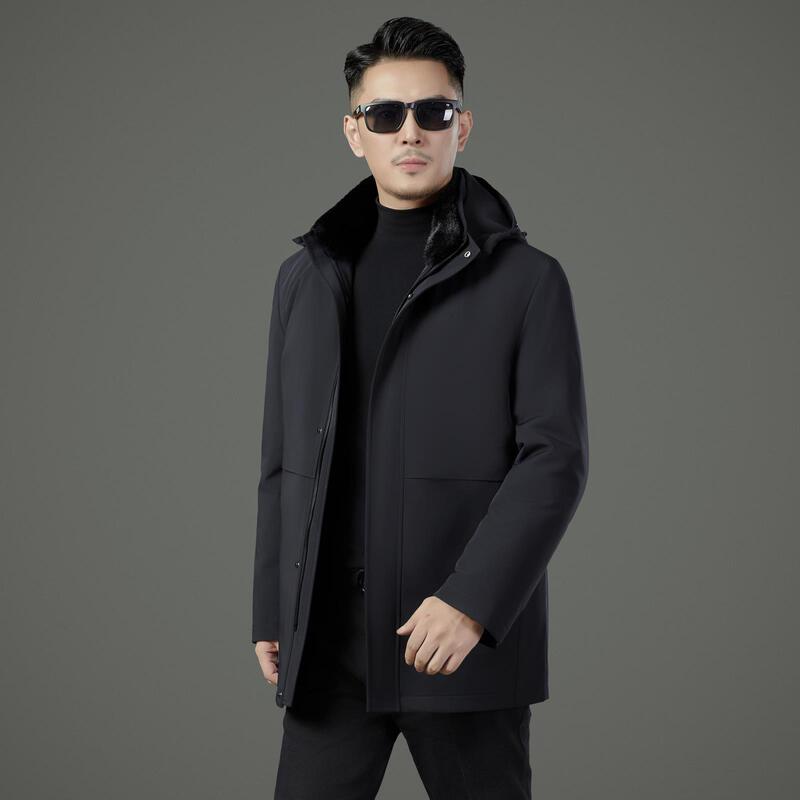 Men's Hooded Full Mink Parka High-End Casual Rabbit Fur Coat for Middle-Aged Dads