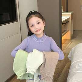 外贸批发童装毛衣中小童女孩打底衫秋冬季新款珍珠洋气女童针织衫