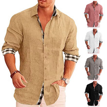 男士衬衫长袖春秋季欧美休闲男式拼色衬衣男装亚马逊外贸衬衫男潮