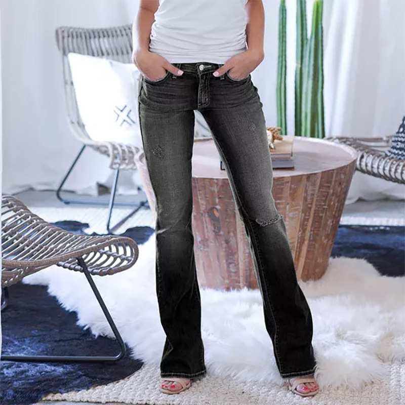Women's Stretch Slim Ripped Flared Jeans For Women Denim Trousers_voghion.com