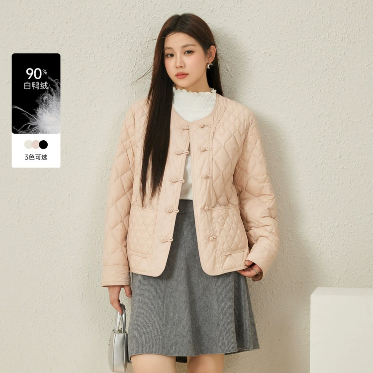 [Модный шикарный пух] Слепок большой размер женская ретро-пуговица тонкая куртка жирный mm2024 зимний новый