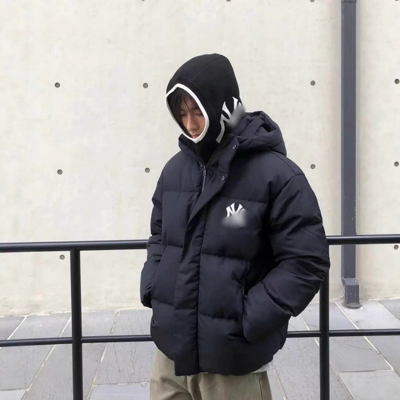 Mlb&Ny Korean Style Stand-Up Collar Embroidered Logo down Jacket for Men and Women Winter Couple Warm Bread Jacket White Duck down Simple Jacket