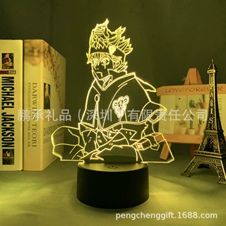 黑色五叶草周边阿斯塔亚克力3D小夜灯七彩触摸16色遥控外贸电商款