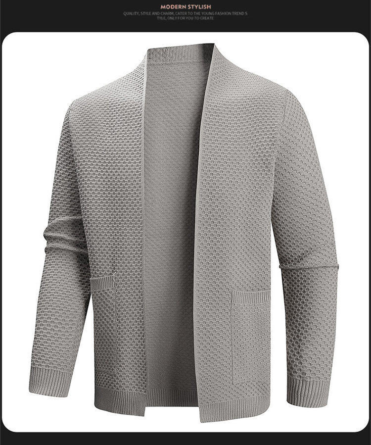 Herrenbekleidung Herrenmode Strickpullover Cardigan - Stilvoller, lässiger Pullover mit offener Vorderseite für Jugendliche (Grau, Schwarz, Khaki, Marineblau, Braun) - Größen M bis 3XL_voghion.com