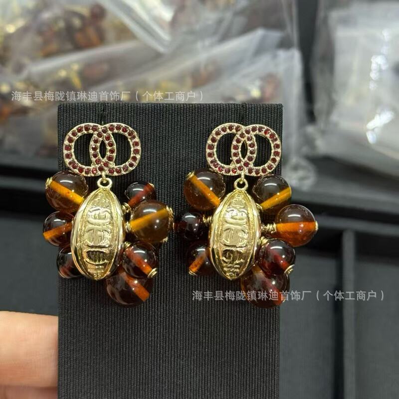 新款香家法式花朵名媛宫廷光面镶钻字母珍珠耳钉耳环耳饰品潮|undefined