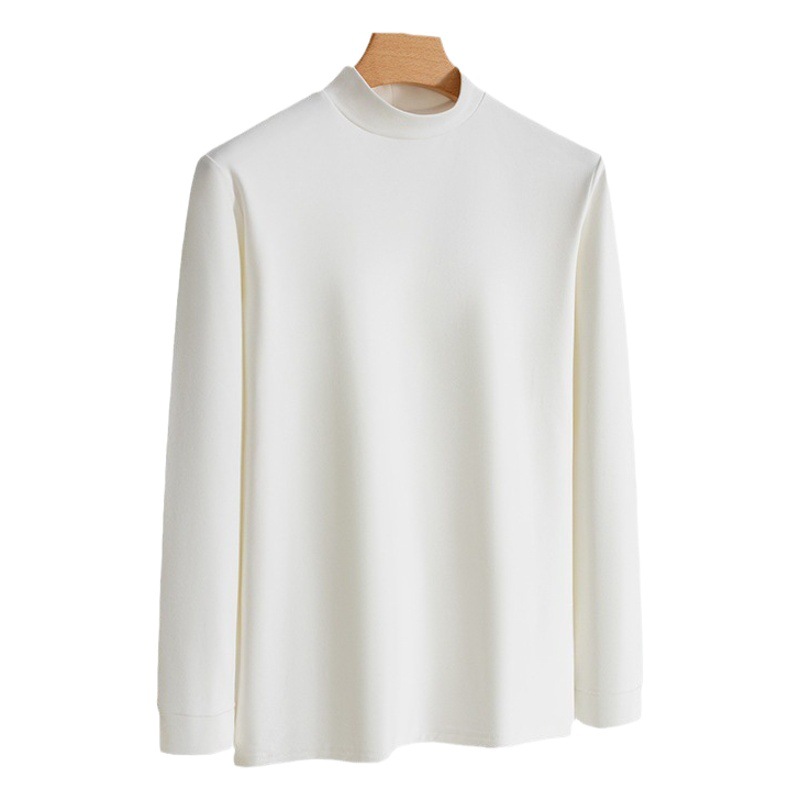 Nueva camisa de fondo de cuello medio alto de terciopelo alemán, camiseta de manga larga delgada y cálida de invierno más terciopelo para hombres