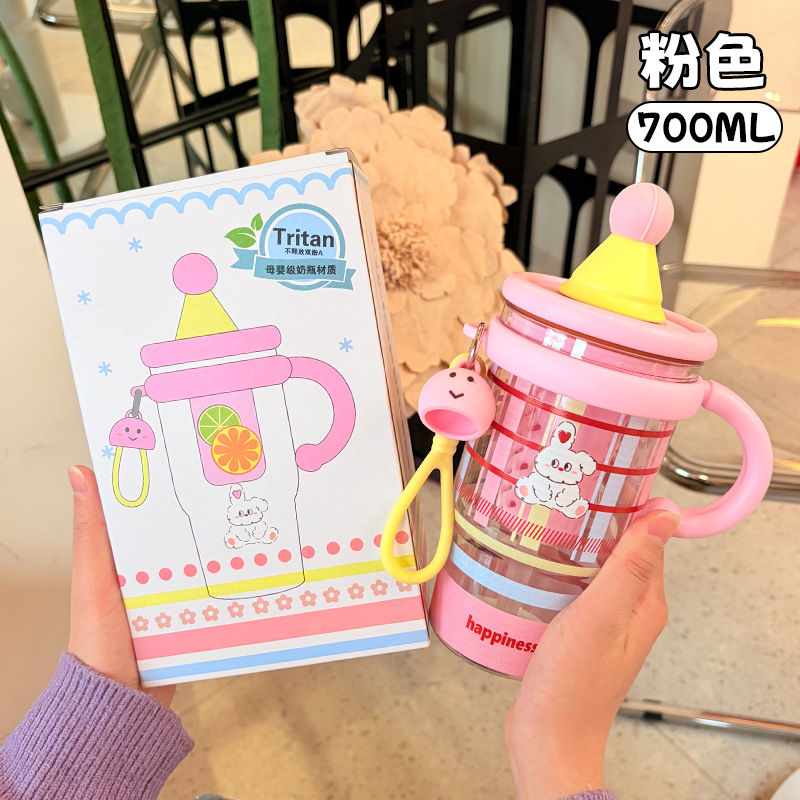 Nuevo tipo de gran capacidad de dibujos animados de plástico taza de hielo para niñas in oficina de paja de taza de hielo para estudiantes