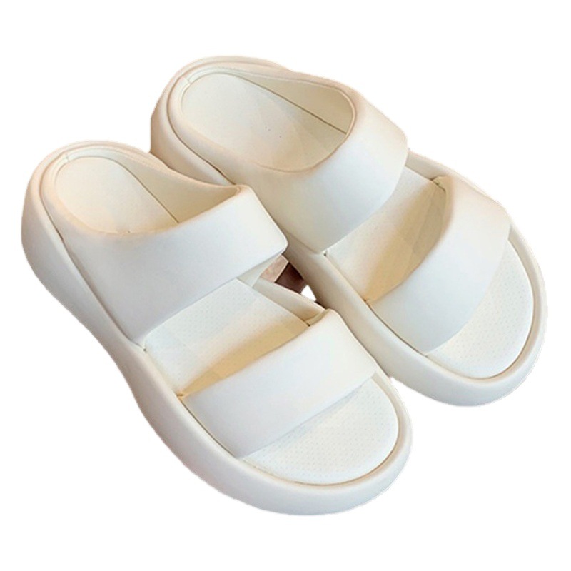 Sandalias de suela gruesa de punta redonda de mujer de ala ancha de doble correa de suela gruesa elástica suave