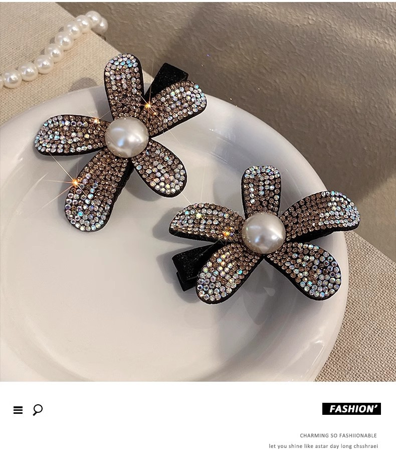 Elegante Blumen Haarspange Mit Strass Und Perlen Für Damen_voghion.com