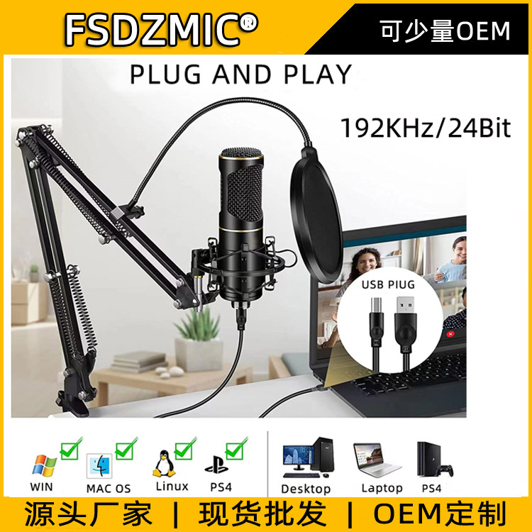 Cross-border USB desktop microphone Condenser microphone 192K computer video game live wired microphone
