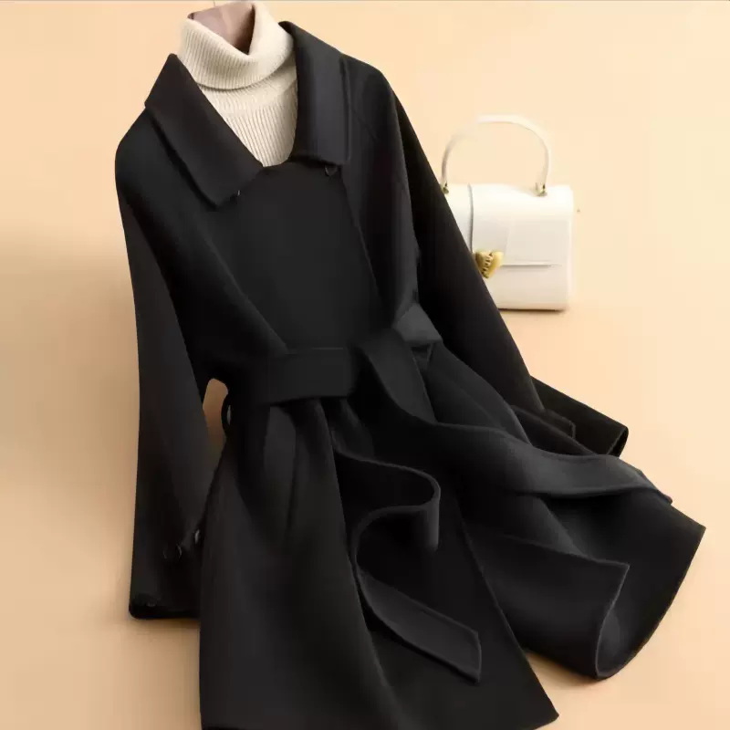 2025秋冬新款双面小个子高端修身羊毛呢显瘦系带外套时尚气质大衣