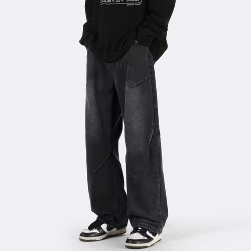 American High Street Retro Wide Leg Jeans for Men - Spring and Autumn Casual Loose Straight Leg High-End Style for Cross-Border Trade Wholesale