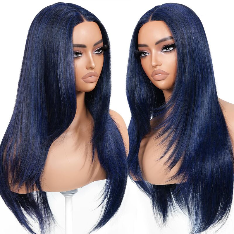 Dark blue, glue-free invisible wig, pre-plucked and pre-cut, suitable for beginners; synthetic lace Dark blue, glue-free invisible wig, pre-plucked and pre-cut, suitable for beginners; synthetic lace