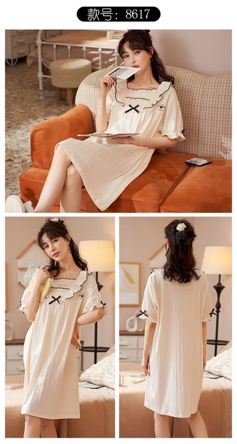 Nightgowns Women Short Sleeve Various Colors Sweet Cute Females Knee-length  New Arrival Lace Home Sleepwear