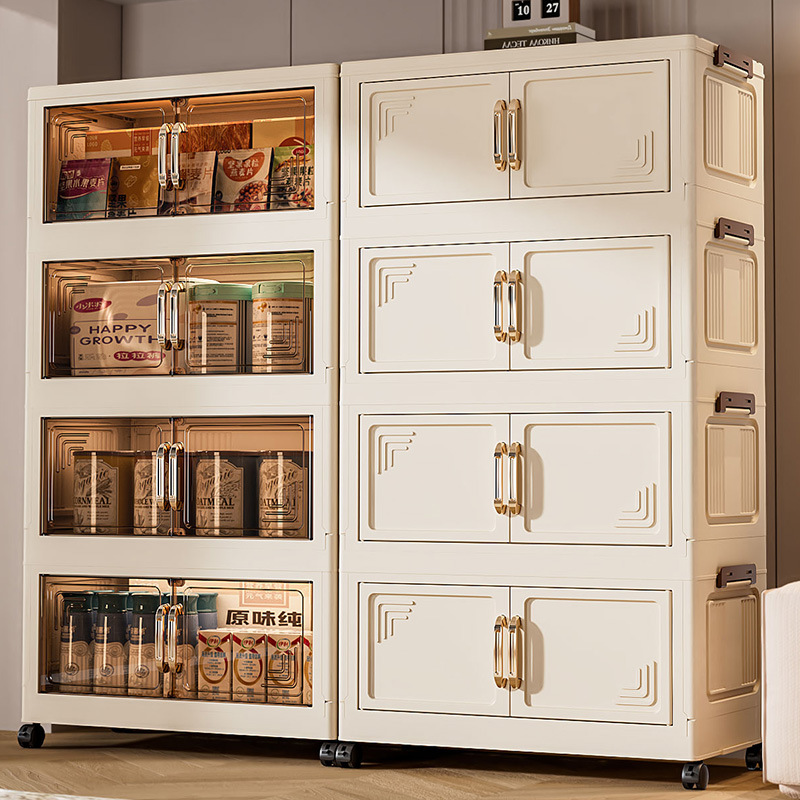 Gabinete de almacenamiento plegable de doble puerta multicapa transparente de gran capacidad Gabinete plegable de sala de estar doméstica dormitorio armario de almacenamiento de juguetes