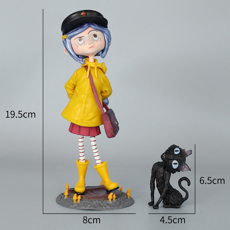 Cross-border Q-version Caroline doll figure, movie character statue, black cat desktop ornament, prize item, birthday gift Cross-border Q-version Caroline doll figure, movie character statue, black cat desktop ornament, prize item, birthday gift