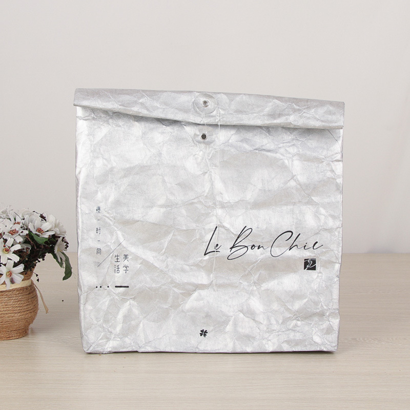 厂家定制创意北欧风水洗杜邦纸袋特卫强盘扣缠时尚收纳包