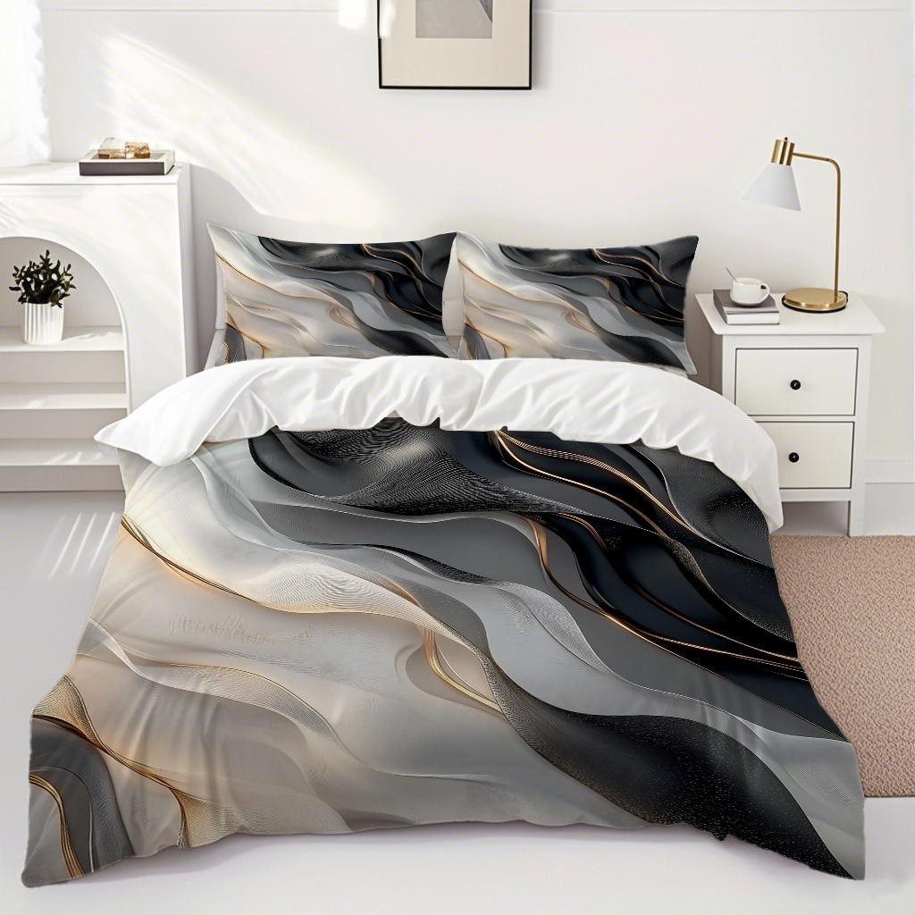 TEMU / JIT polvo oro mármol textura suave molienda impresión digital kit de colcha se puede ajustar