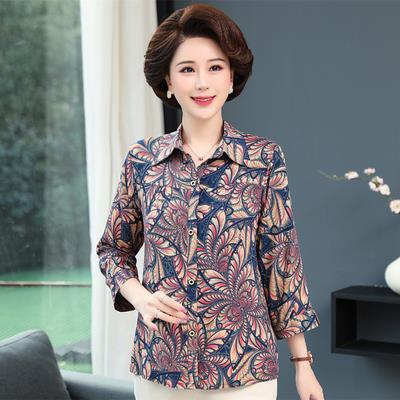 2026 middle-aged and elderly cotton silk shirt, women's long-sleeved, mom's artificial cotton shirt, plus size spring and summer loose top