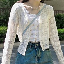 薄款外套女夏季仙女上衣气质减龄短款镂空蕾丝长袖防晒开衫