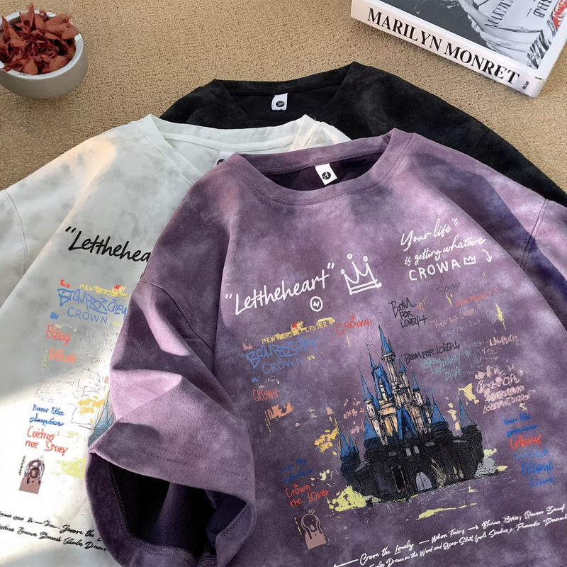 Short-Sleeve T-Shirt for Men, Trendy Brand, Summer Loose Fit, Five-Quarter Sleeve, 2026 New Model, Internet Celebrity Style, Simple Printed Top