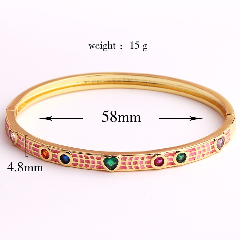 Retro Round Heart Shape Copper Enamel Zircon Bangle
