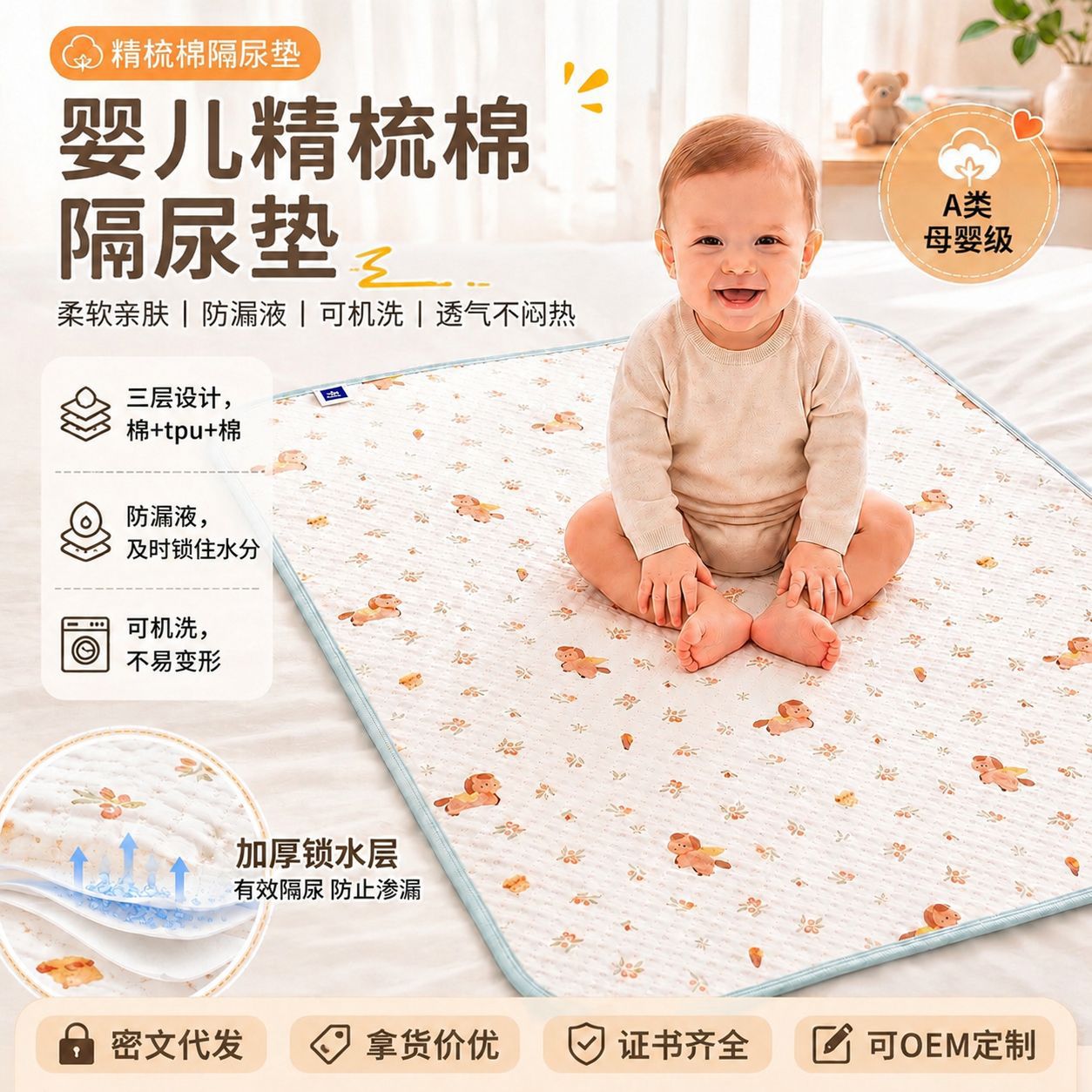 Children's waterproof breathable sheet for kindergarten