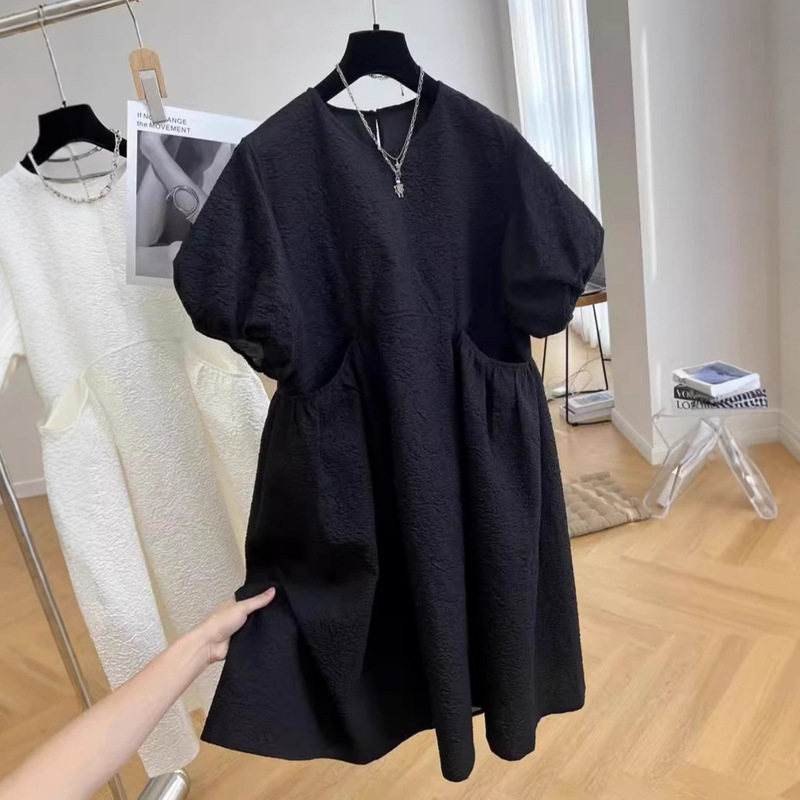 High-grade Jacquard Lantern Short-sleeved dress Women's 2025 Summer Loose Mid-length Skirt High Waist Doll Dress