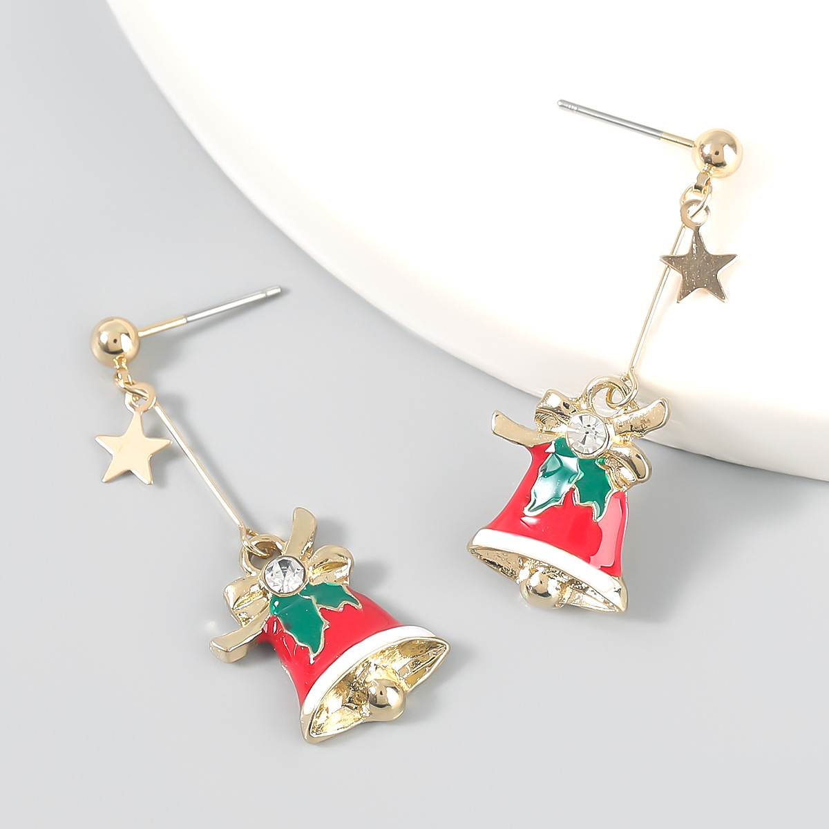 Christmas2021 Christmas series alloy drip oil rhinestone Christmas bell earrings female ins trend earrings