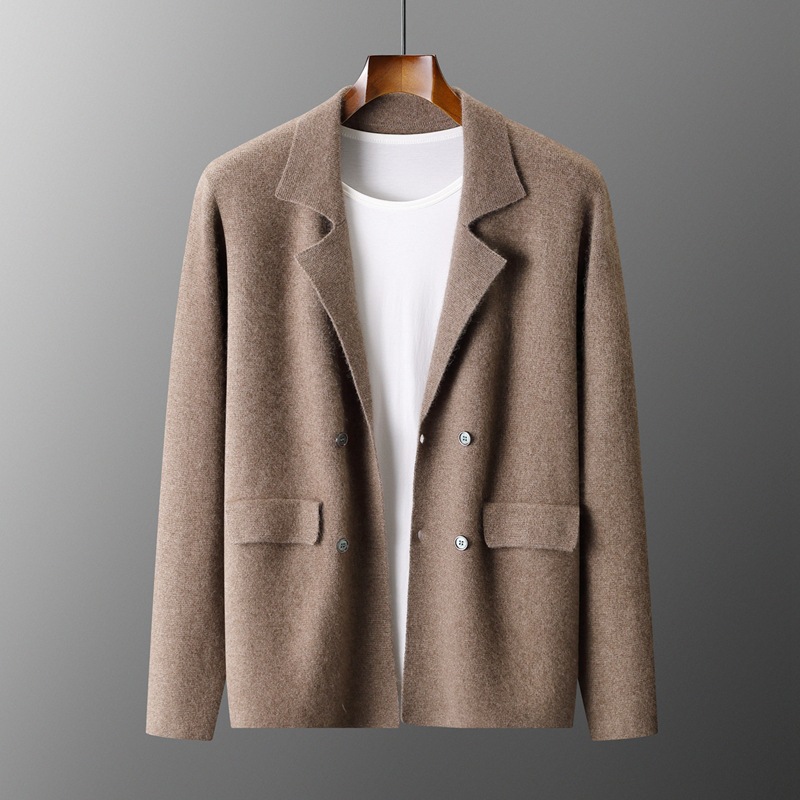 Men's Korean Style Wool Cardigan Suit Lapel Jacket Loose and Fashionable Autumn and Winter Knitted Casual Suit Outer Top
