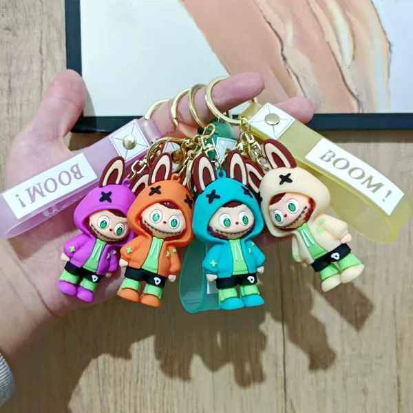 Cross-Border Hoodie Labubu Little Sheep Bucktooth Keychain Pendant for Men and Women Backpack Car Keychain Accessories Gift