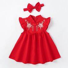 婴儿衣服夏季装红色连体衣包屁衣一周岁礼服女宝宝抓周百岁宴爬服