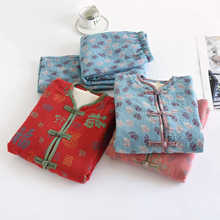 新中式色织纯棉睡衣女秋冬夹棉加厚开衫家居服套装国风加绒可外穿