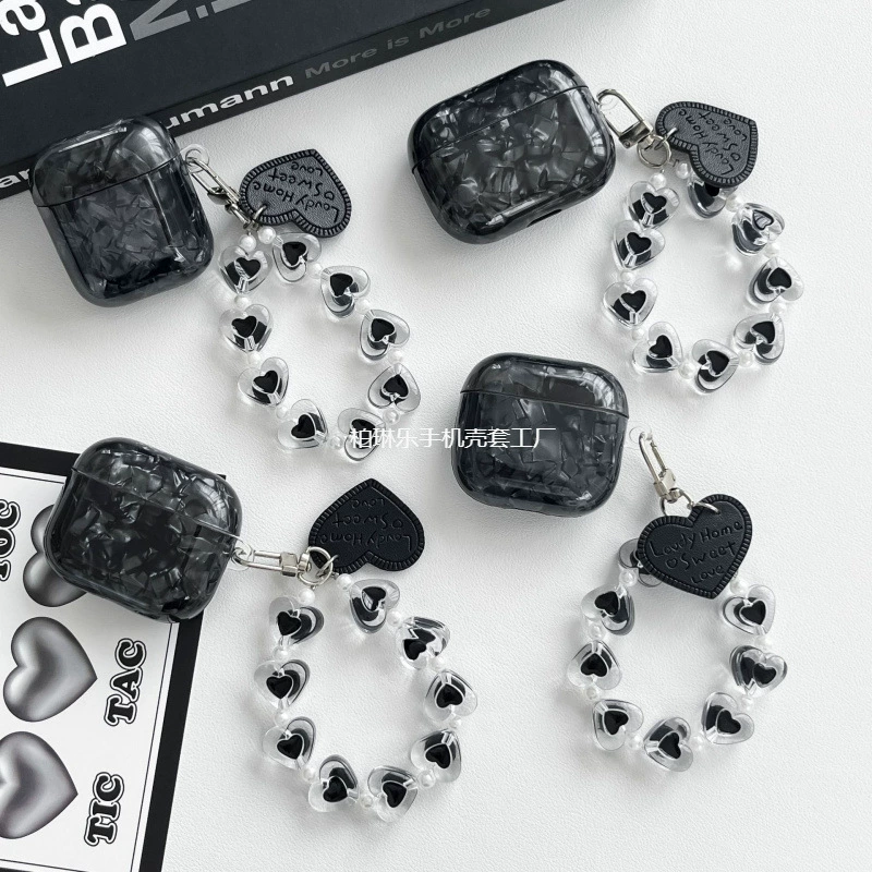New Imd Black Shell Pattern Suitable for Apple Airpods4 Headphone Protective Shell Soft Shell Pro2 Heart Hanging Chain New Imd Black Shell Pattern Suitable for Apple Airpods4 Headphone Protective Shell Soft Shell Pro2 Heart Hanging Chain