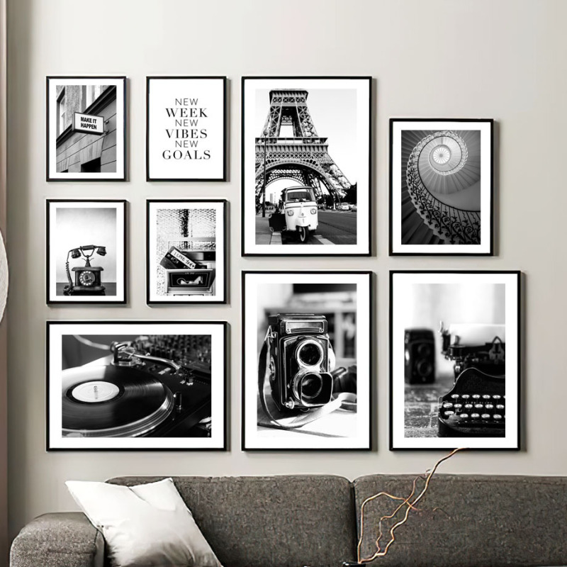 Modern Paris Decorative Painting Black and White Hanging Painting Art Hotel Hotel Painting Poster Living Room Bedroom Photography Simple Camera Modern Paris Decorative Painting Black and White Hanging Painting Art Hotel Hotel Painting Poster Living Room Bedroom Photography Simple Camera