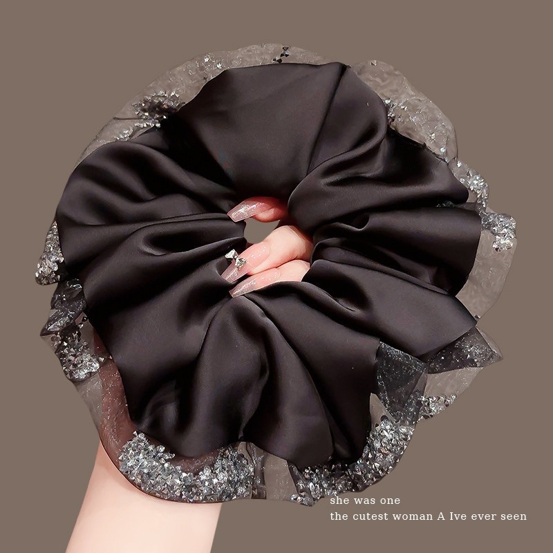 2# mesh rhinestone black large intestine hair tie about 16cm