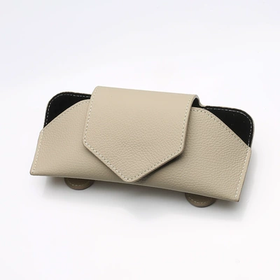 Car cowhide car glasses clip multifunctional sun visor bracket sunglasses box bag storage bag clip car supplies (Car Glasses Clip/Bill Clip) - beige-glasses-bag-cowhide