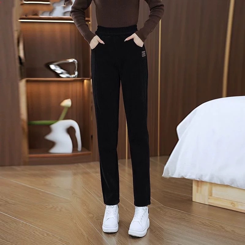 Pantalones harem de otoño e invierno más pantalones casuales de terciopelo 2024 nuevos pantalones cálidos rectos delgados de cintura alta pantalones sueltos