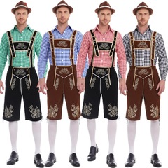 外貿新款成人男德國傳統啤酒節服裝格子襯衣男款啤酒吊帶褲套裝