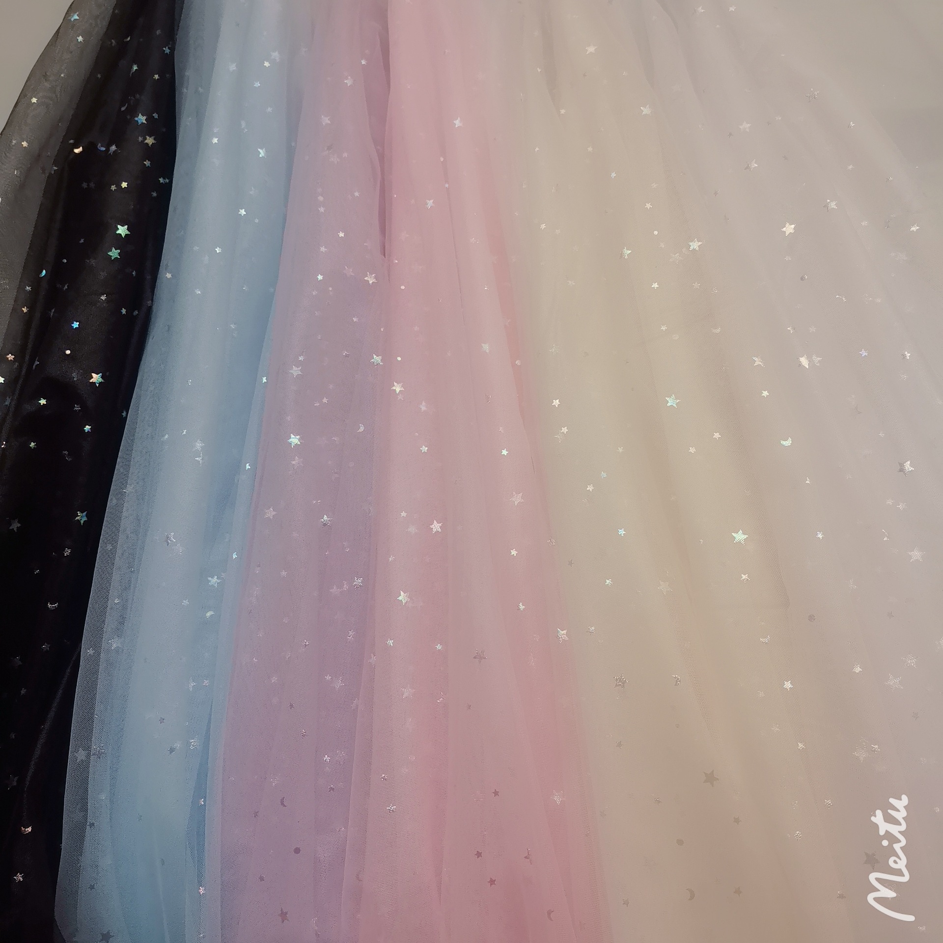 小清新锦特美网纱迷你五角星月亮圆点幻彩色烫膜 童裙装饰网面料