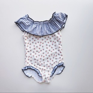 2025 Korean Girls' Sleeveless Swimsuit Children's Floral Print One-Piece Swimsuit Baby Girl Swimwear Fresh Style