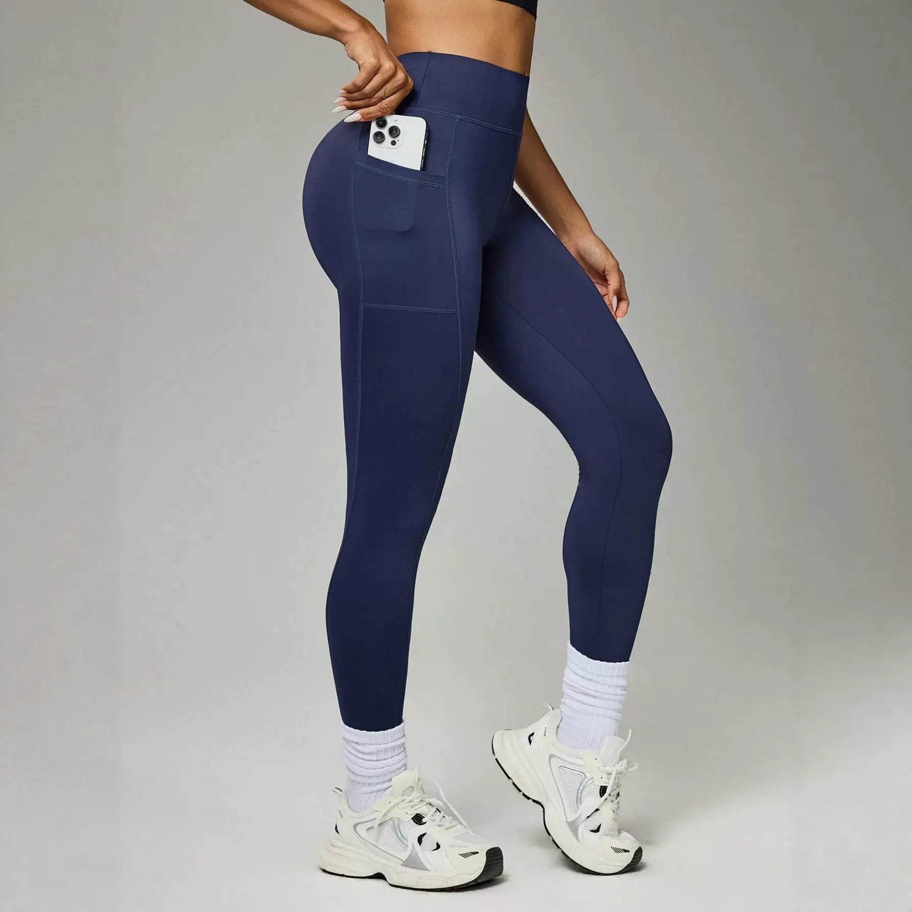 带口袋速干透气运动收腹健身裤超高腰蜜桃提臀运动速干紧身裤秋季